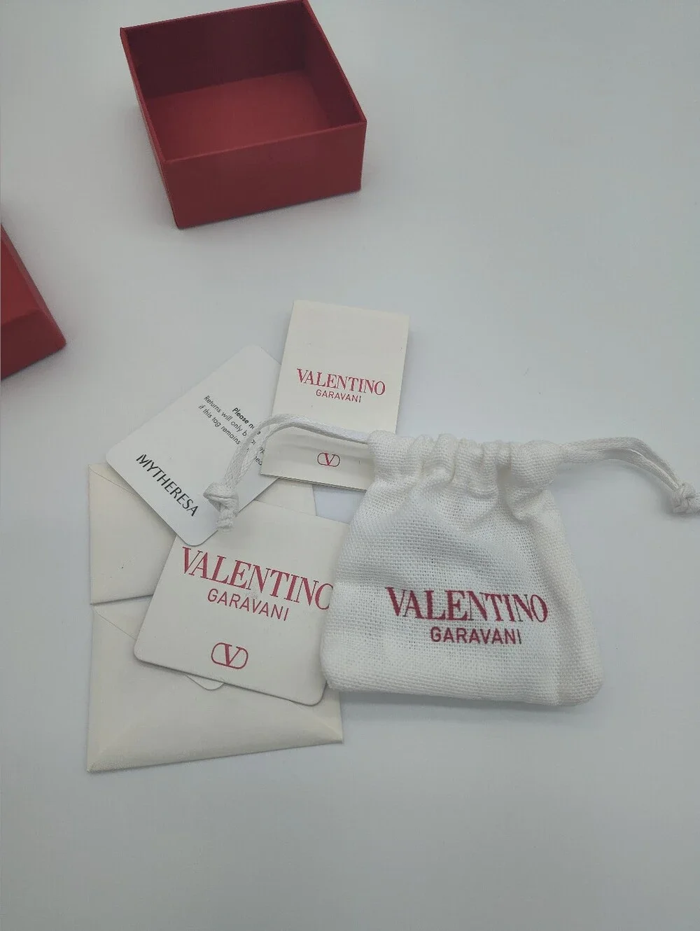 VALENTINO GARAVANI Red Jewelry Box Dust Bag Cards Envelope Mytheresa Gift Set